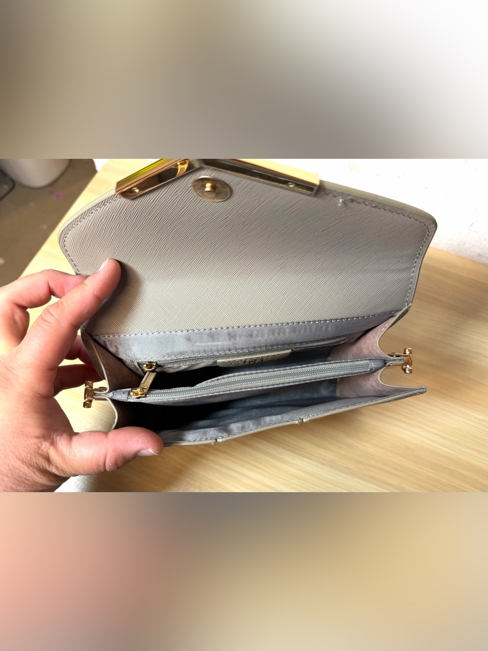 Dexmay Taupe Envelope Wristlet Clutch with Gold Accent - Picture 3 of 6